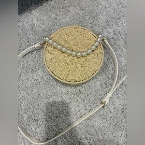 Raffia and Pearl Round Bag NWOT